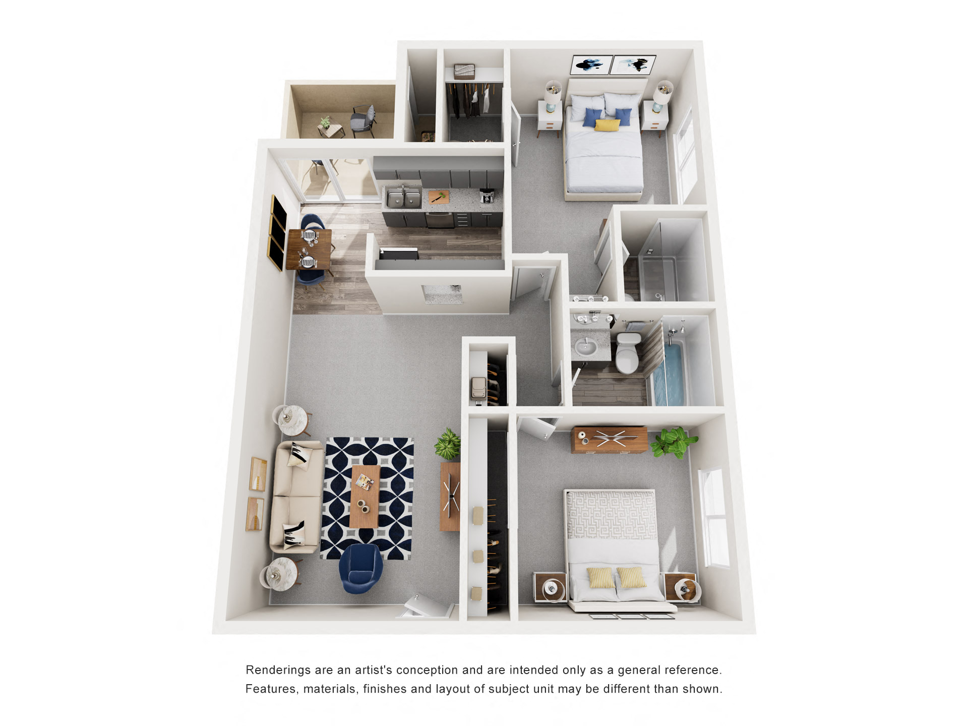 Floor plan for 2 beds, 2 baths, 900 sqft